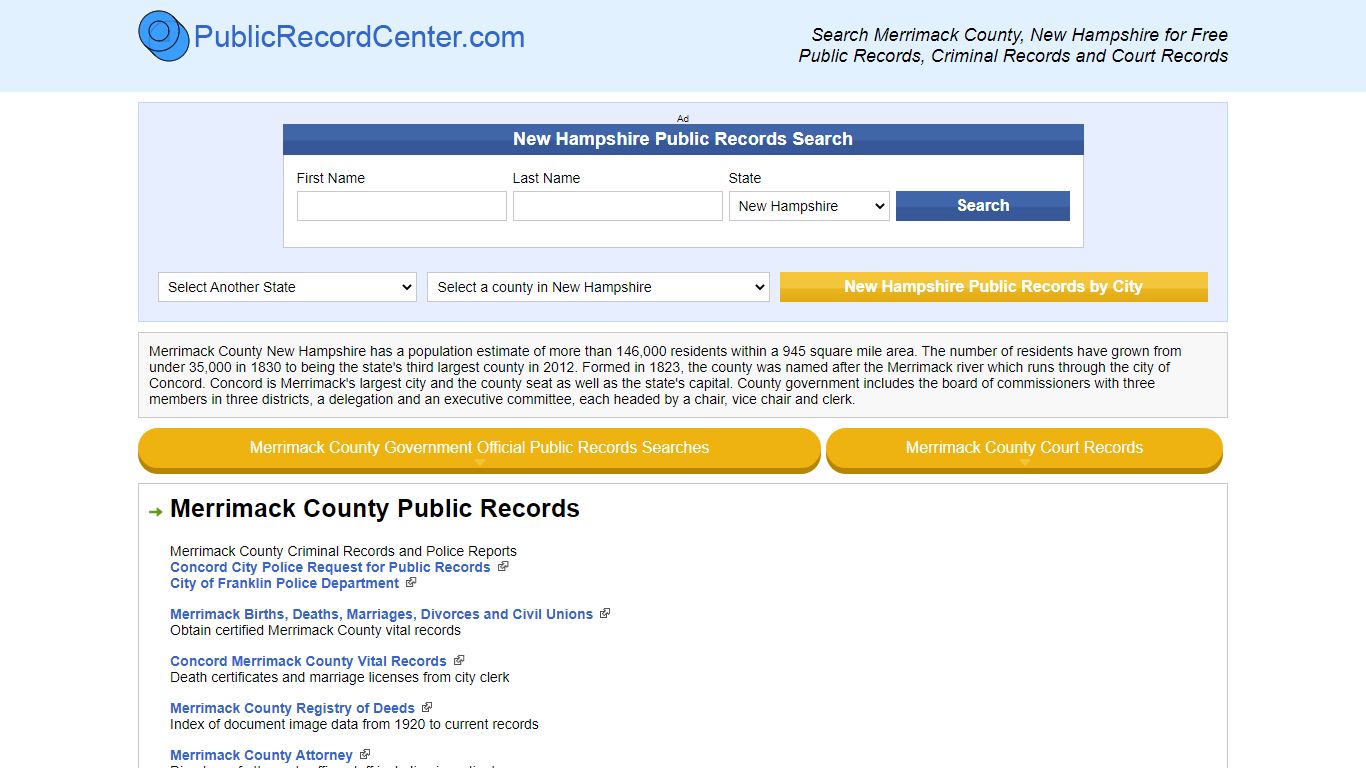 Merrimack County New Hampshire Free Public Records - Court Records ...